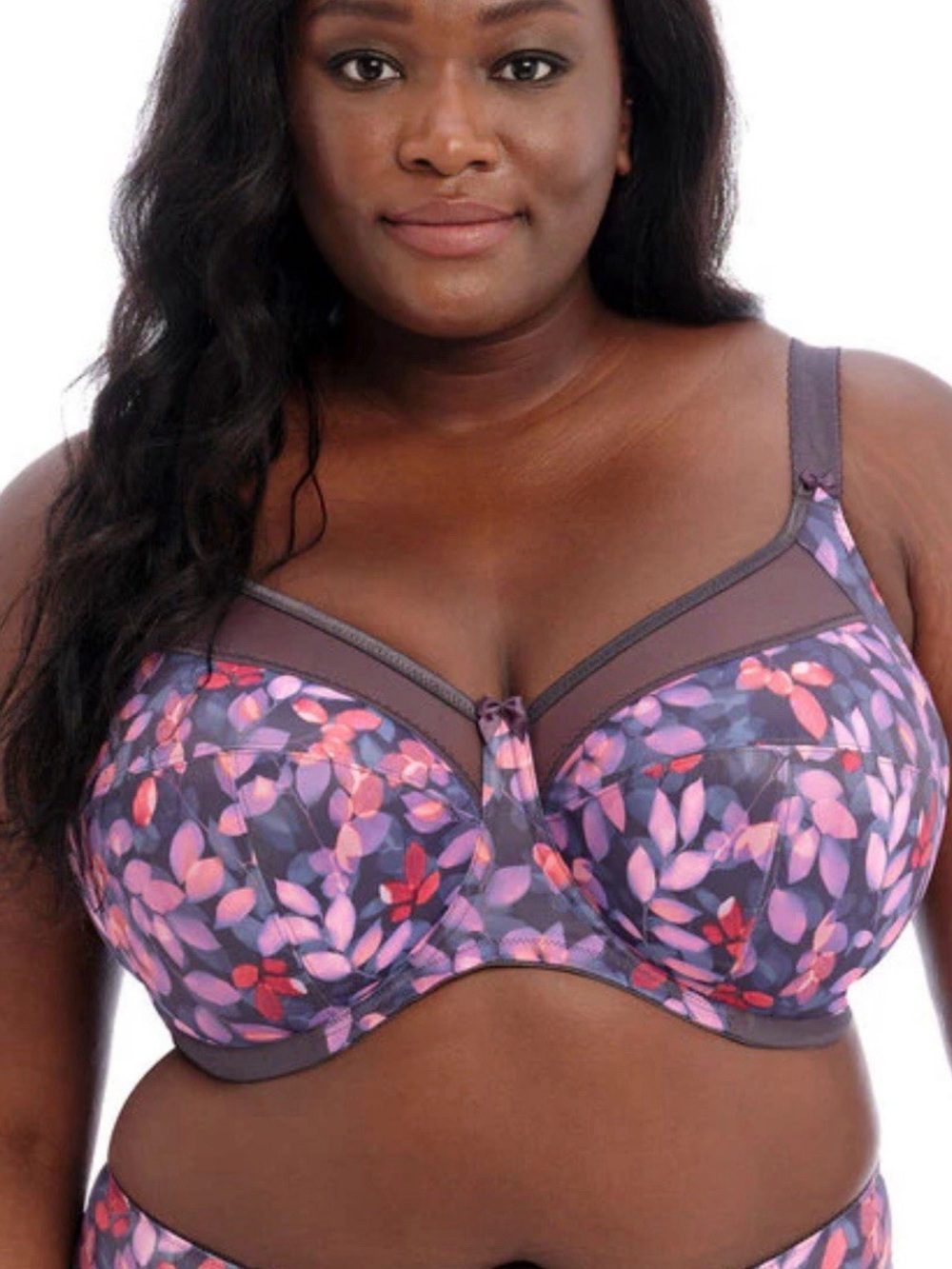 ⁠Goddess Kayla Floral Full Coverage Underwire Support Bra GD6162REV Grey 46DD